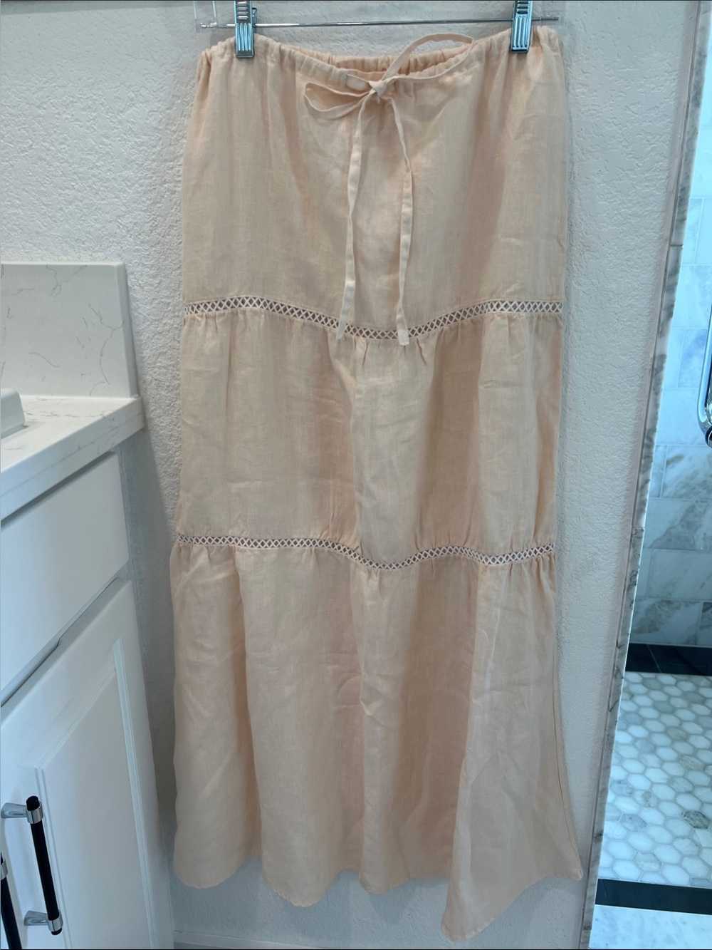 Women’s Cream Tiered Maxi Skirt with crochet insert